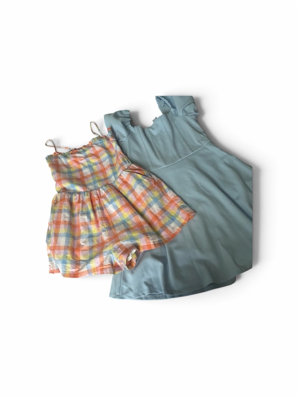 Janie and Jack Pastel Plaid Romper & Light Blue Dress Set